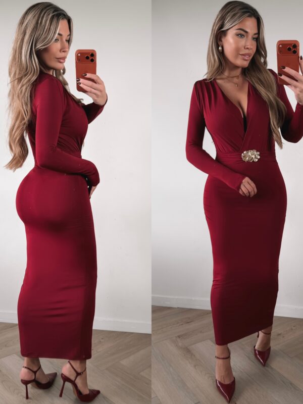Gold detail dress  - Bordo