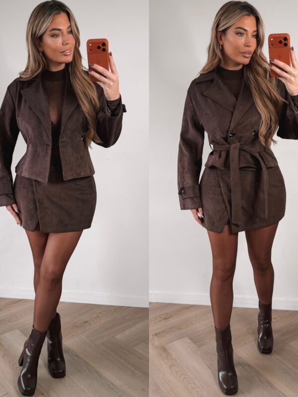 Suede Crop Trenchcoat - Choco
