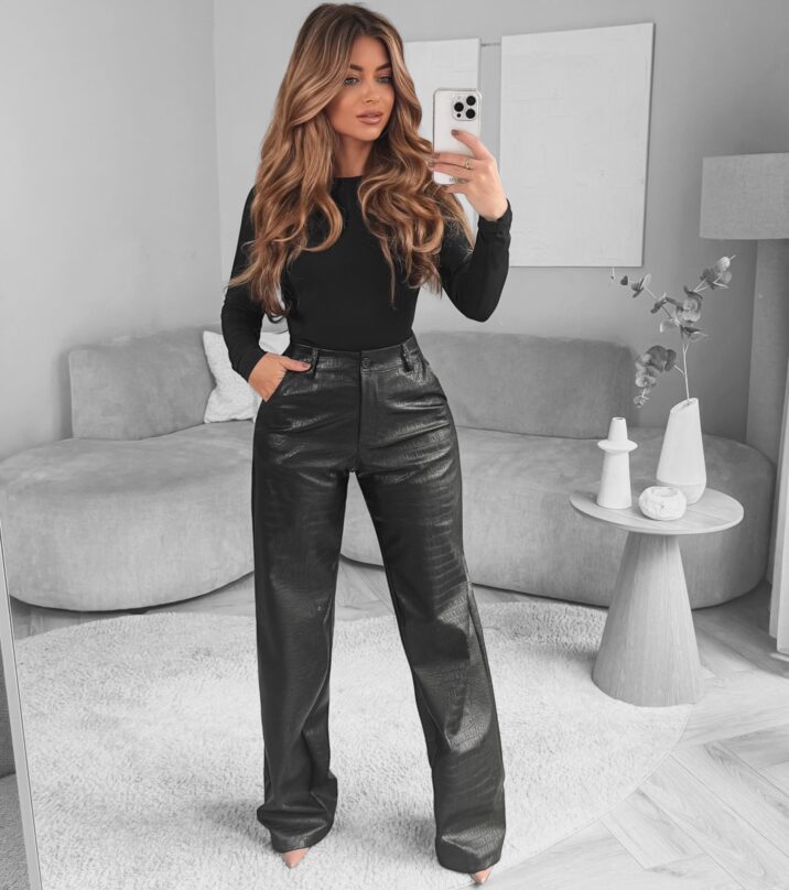 Croco leather pants - Black