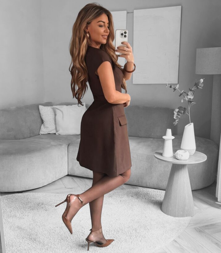 Pocket Short Sleeve Peplum dress - Choco