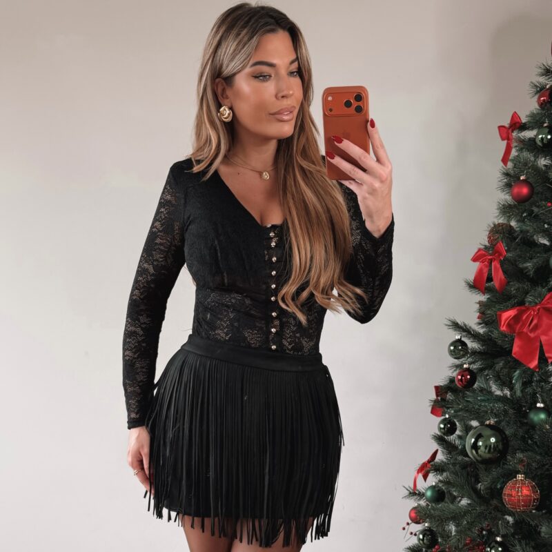 Lace body with gold details - Black