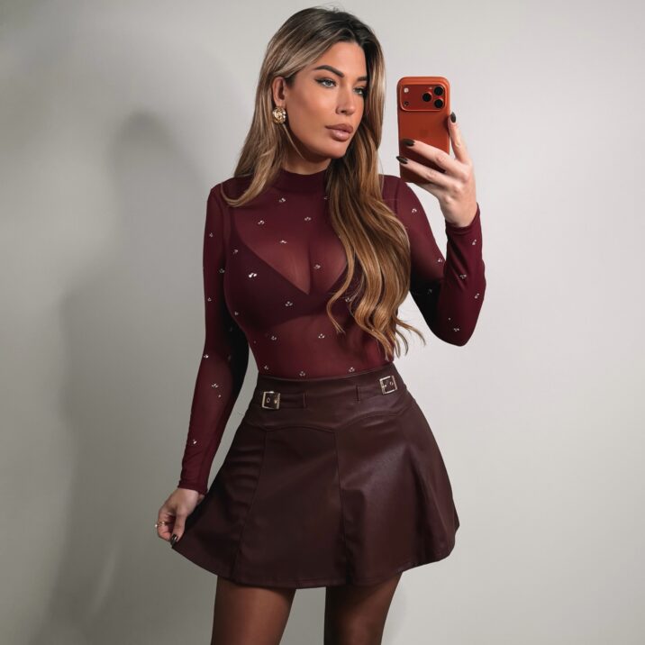 Mesh body with shiny diamonds  - Bordo