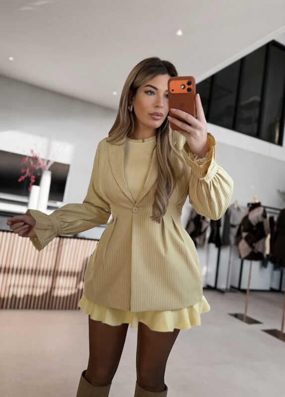 Striped taille blazer - Butteryellow