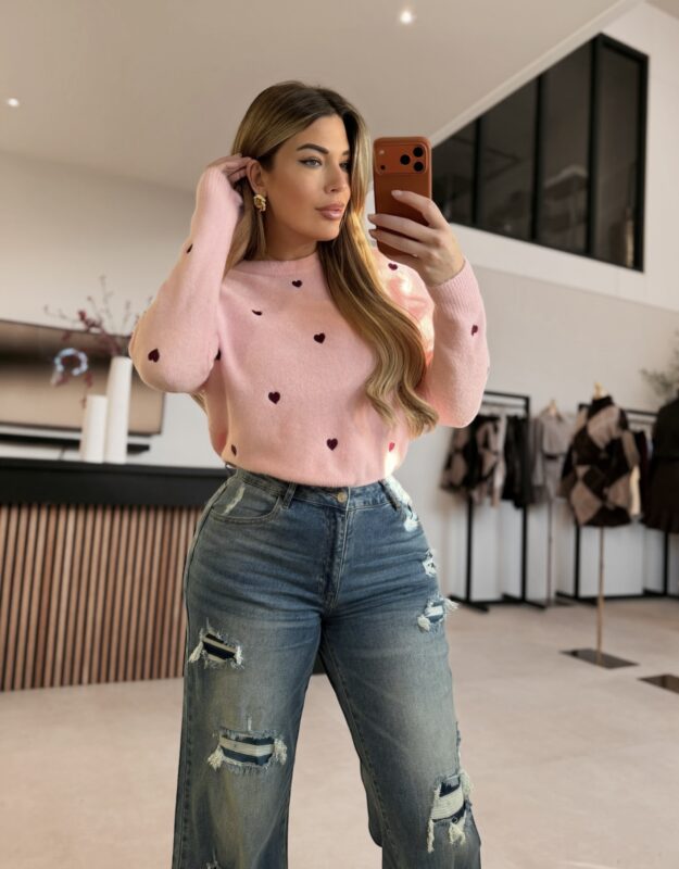 Hearts Detail sweater - Pink