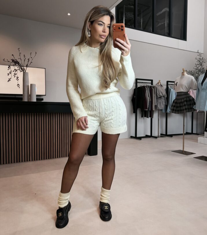 Aspen knitted polo set - White