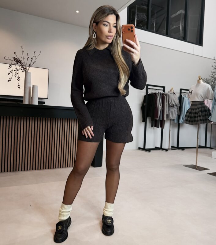 Aspen knitted polo set - Choco