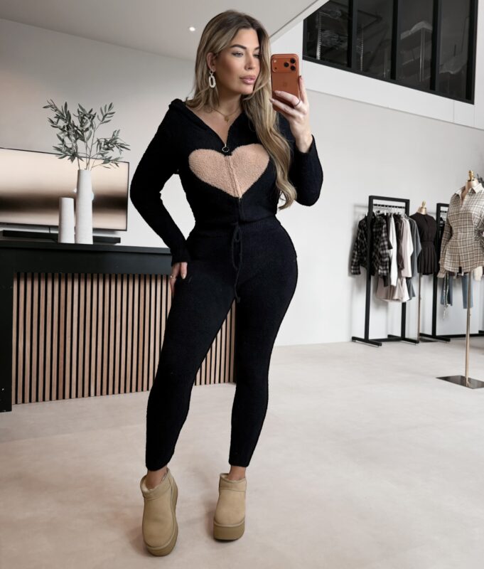 Teddy heart joggingsuit - Black