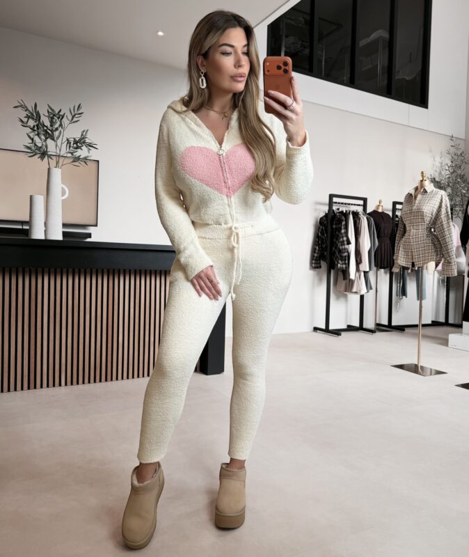 Teddy heart joggingsuit - White