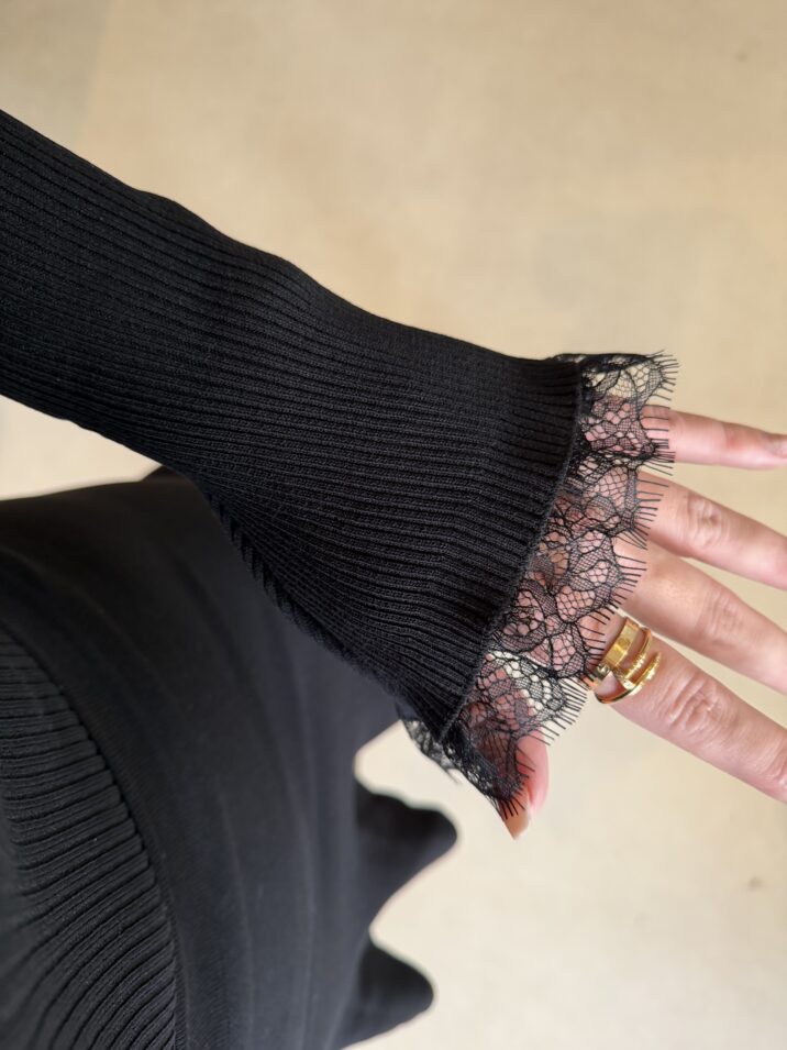 Ribbed lace top - Black