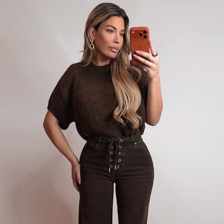 Knitted Tee sweater  - Brown