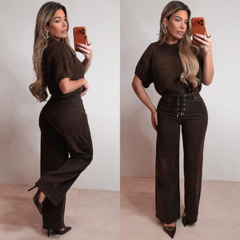 Knitted Tee sweater  - Brown