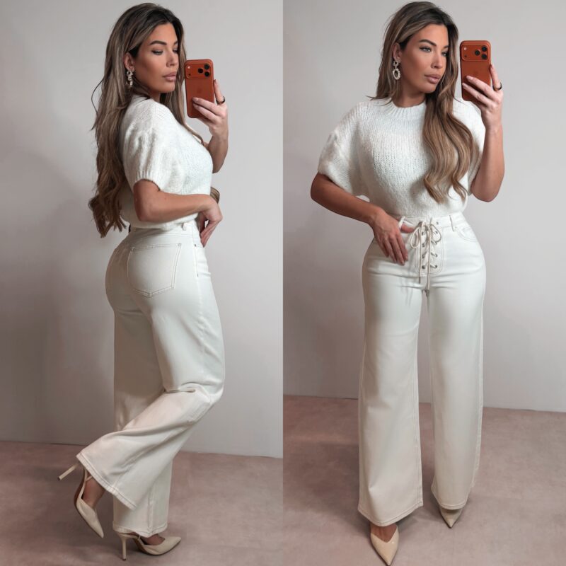 The Lace up jeans - Offwhite