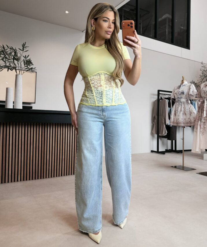 Lace Corset tee - Yellow