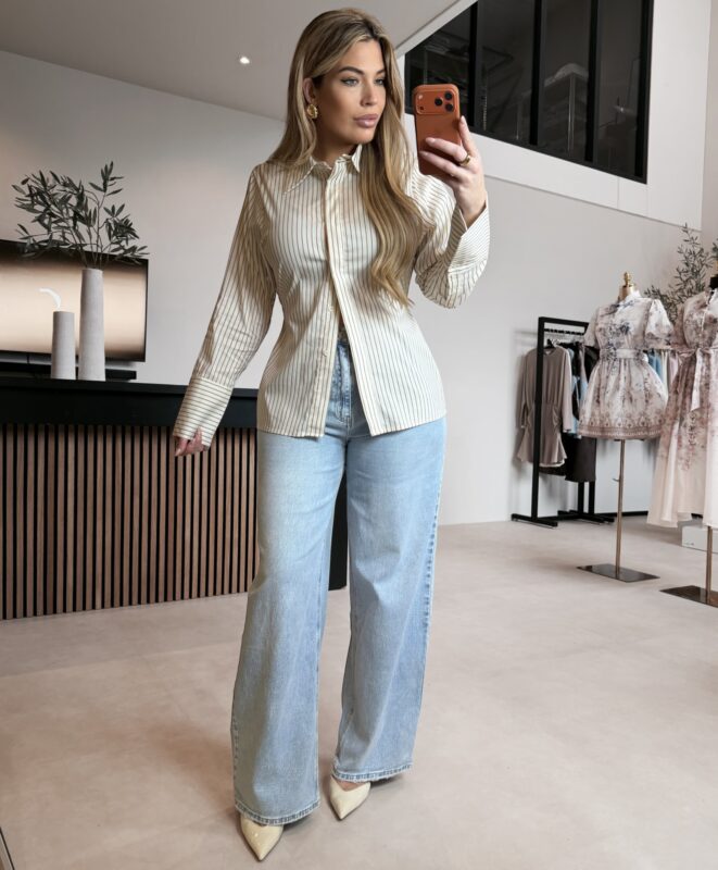 Striped Taille Kassy blouse - Nude