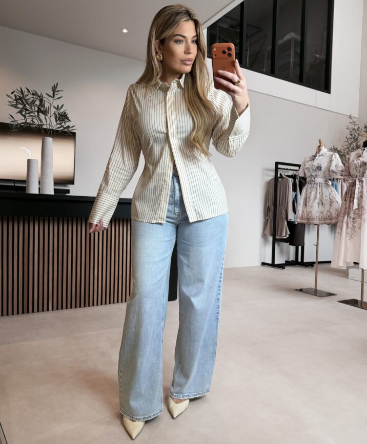 Striped Taille Kassy blouse - Nude