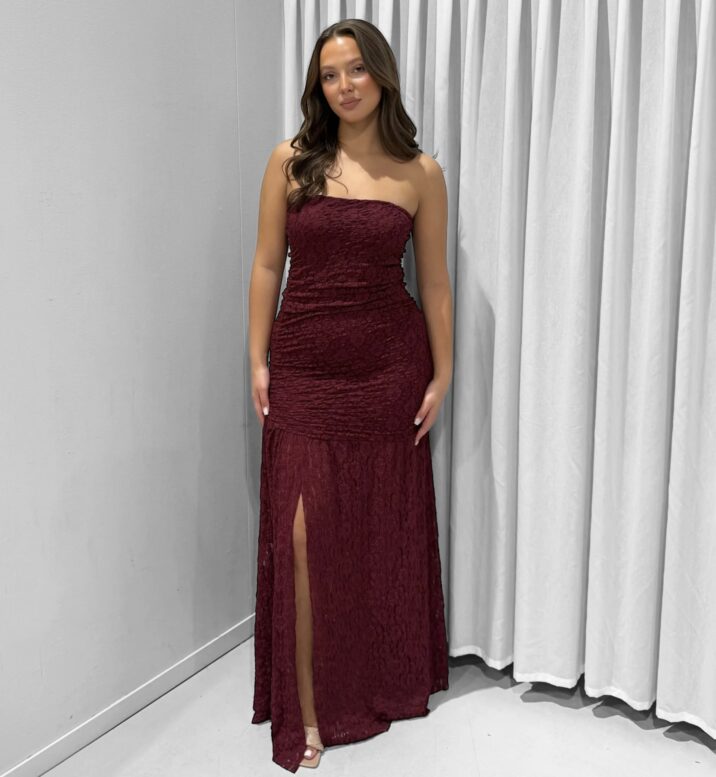 Amante Strapless Dress - Burgundy