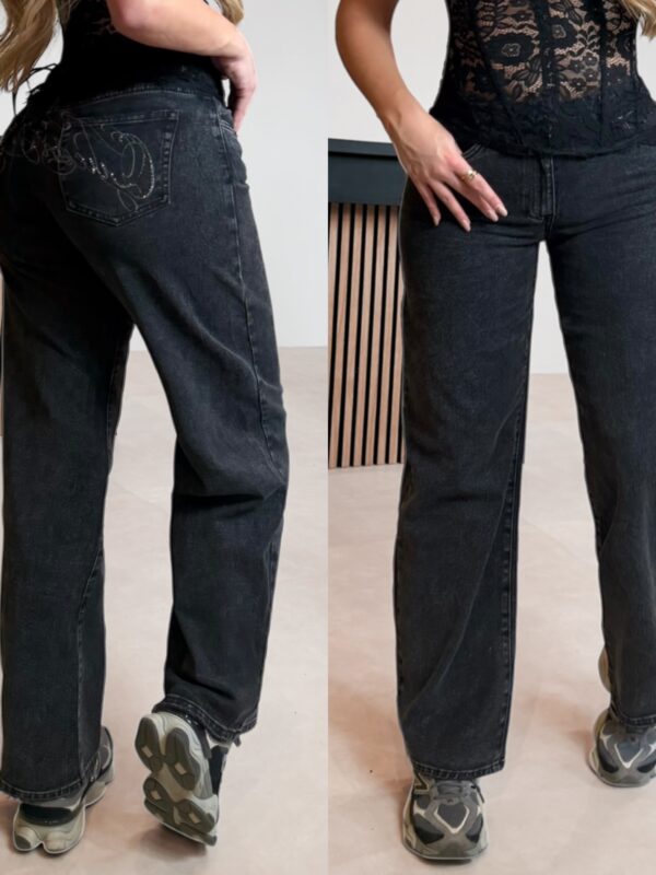 Barrel jeans back rhinestones - Black