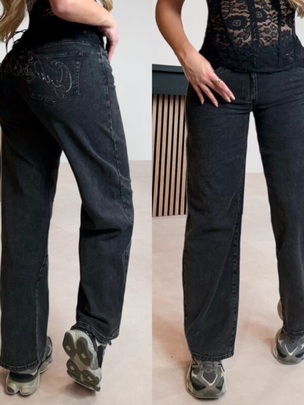 Barrel jeans back rhinestones - Black