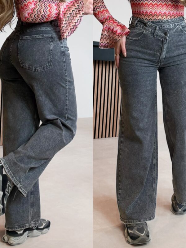 Asymmetric zip wide leg jeans - Grey