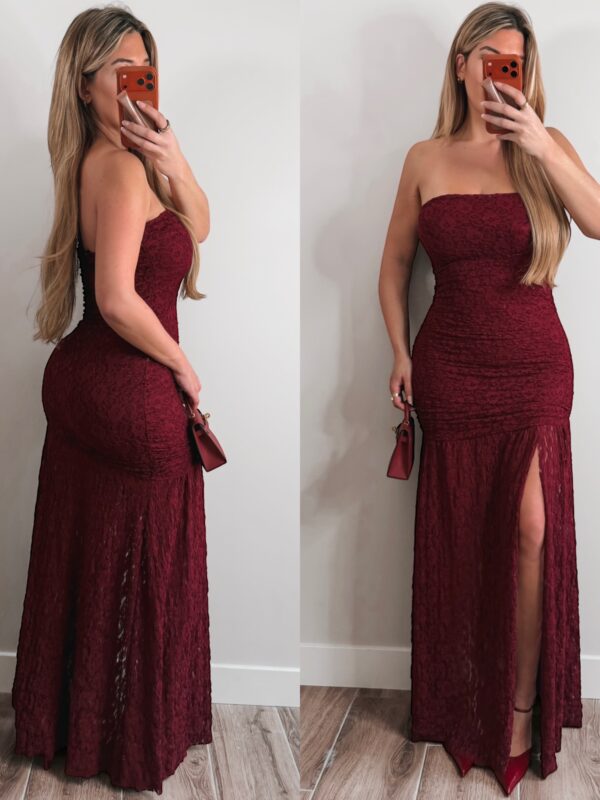 Amante Strapless Dress - Burgundy