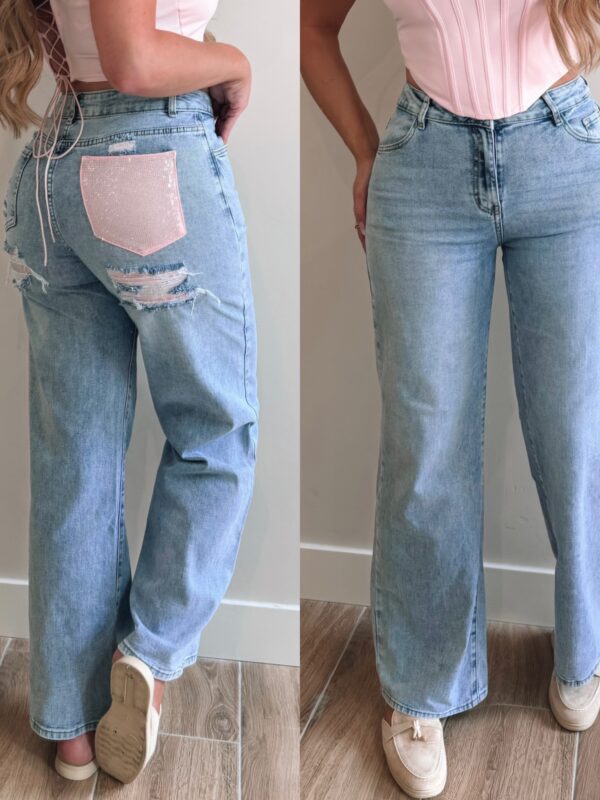Pocket diamond jeans  - Pink