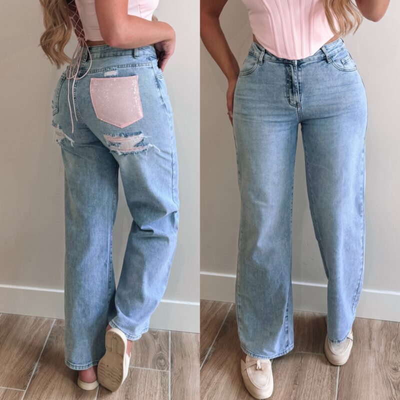 Pocket diamond jeans  - Pink
