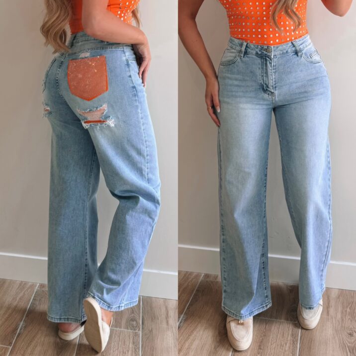 Pocket diamond jeans  - Orange