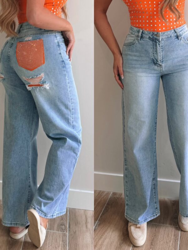 Pocket diamond jeans  - Orange