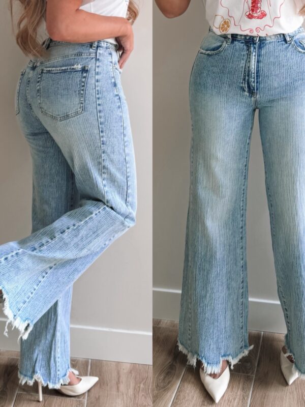 Frayed hem wide leg jeans - Blue