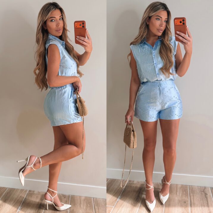 Luxe Diamond satin set  - Blue