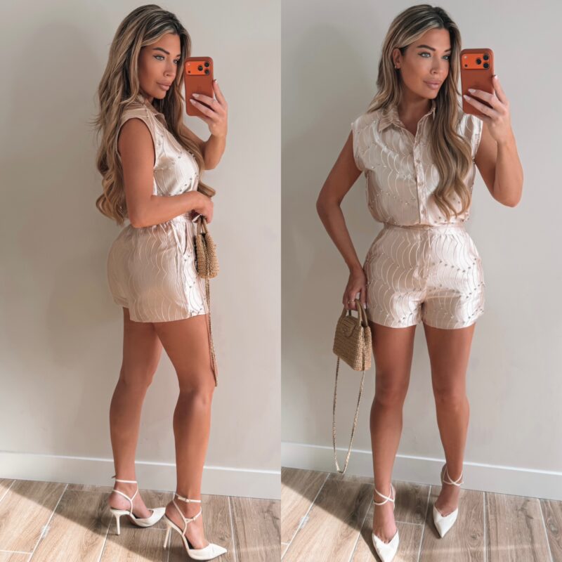 Luxe Diamond satin set  - Nude