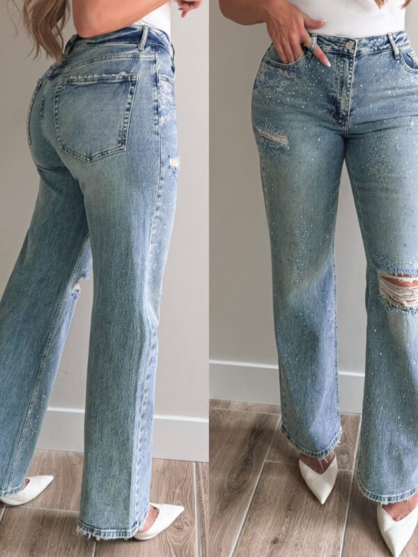 Rhinestones wide leg jeans - Blue