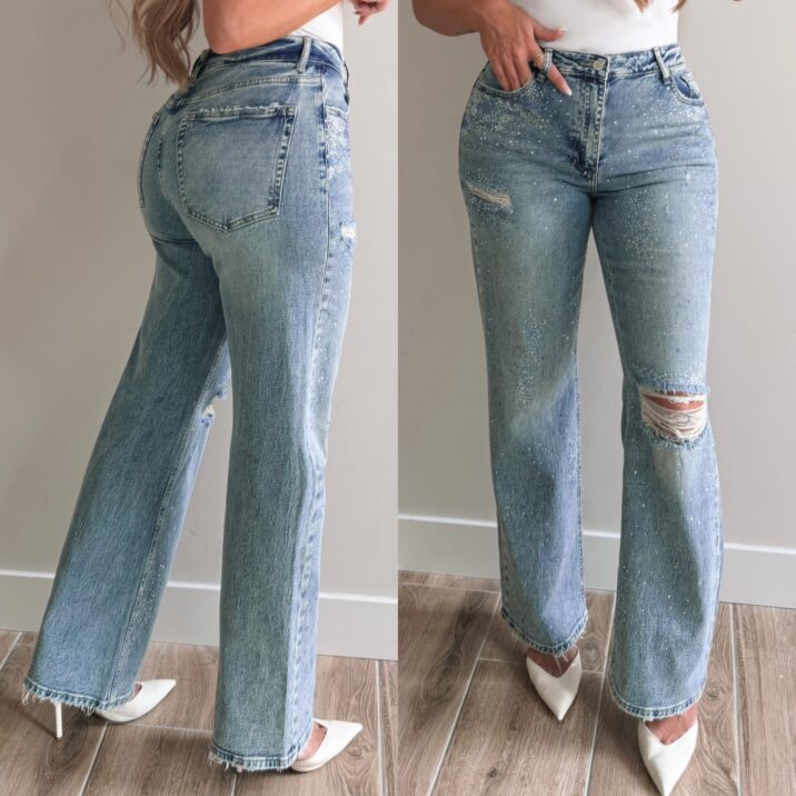 Rhinestones wide leg jeans - Blue