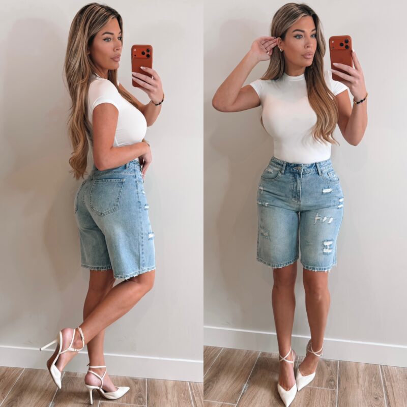 Bermuda Ripped Short - Blue