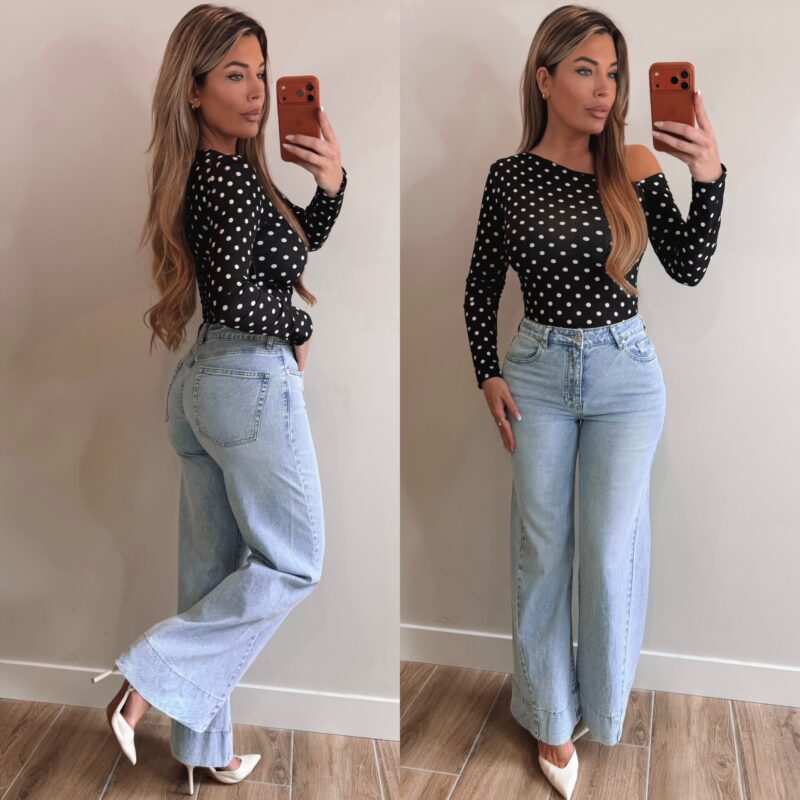 Polka Dot Shoulder top - Black