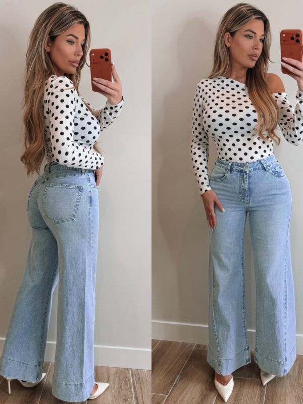 Polka Dot Shoulder top - White