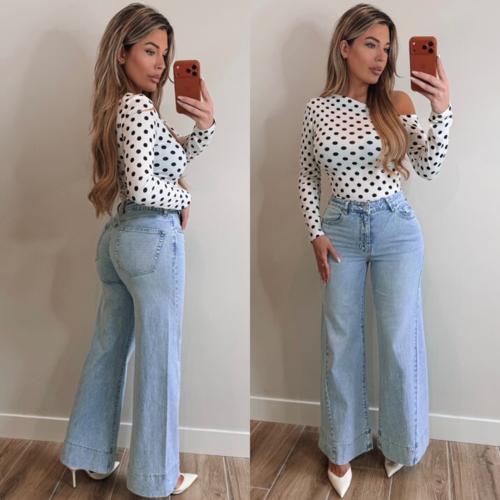 Polka Dot Shoulder top - White
