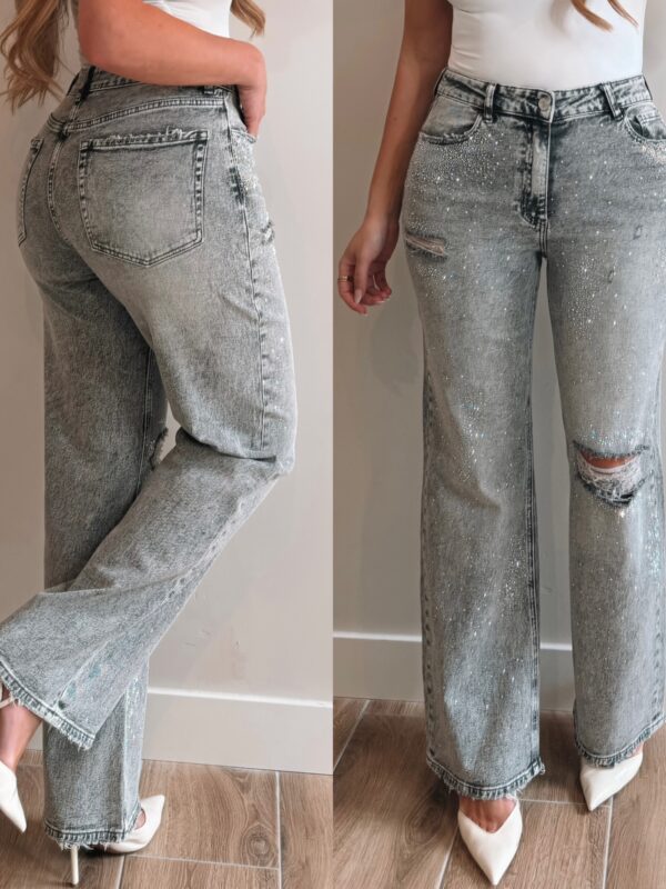 Rhinestones wide leg jeans - Grey