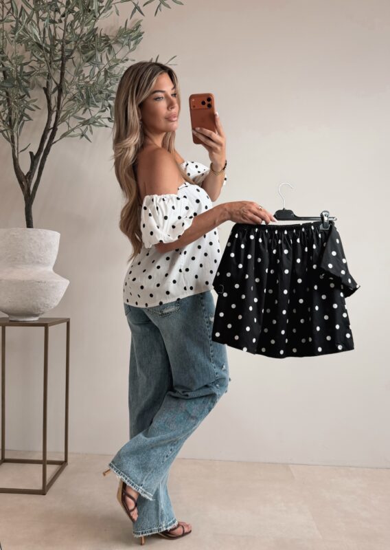 Polkadot offshoulder top - Wit