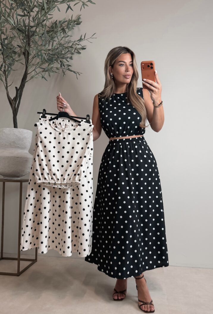 Polkadot set with skirt - Black