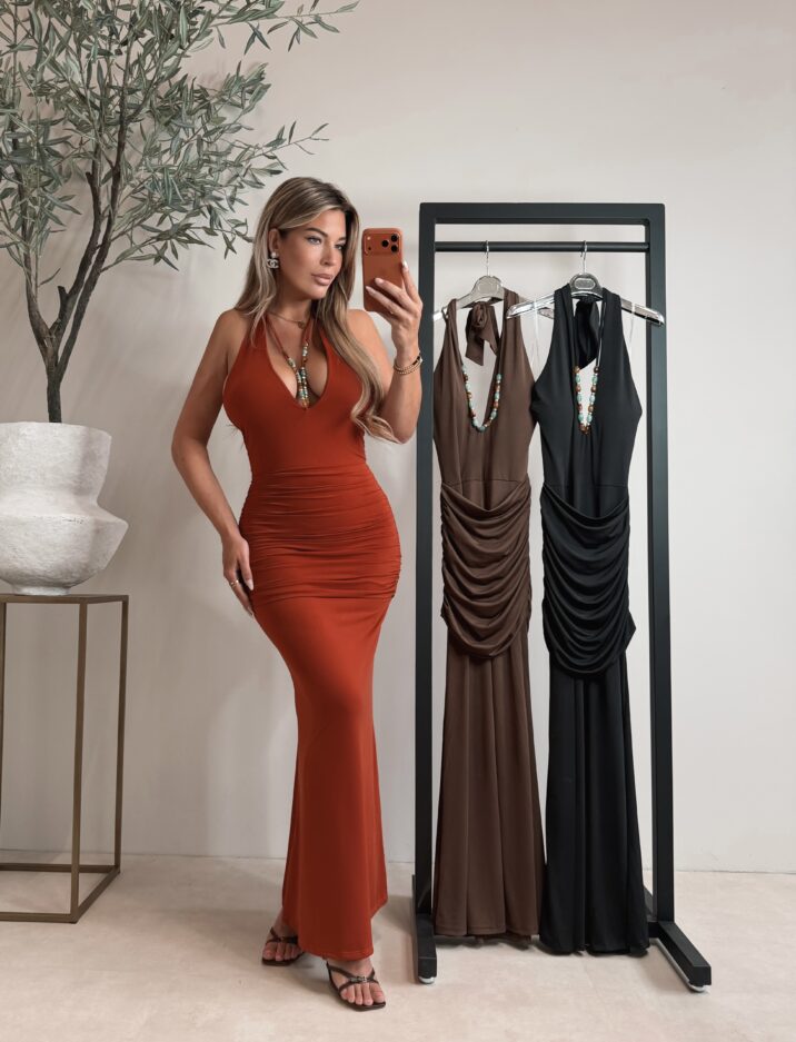 Maxi draped stone dress  - Copper