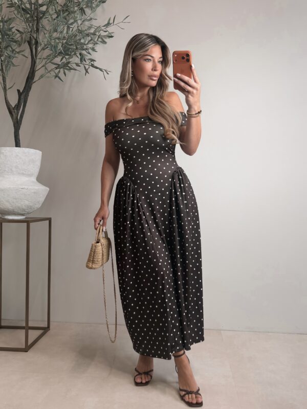 Offshoulder Dot dress - Choco