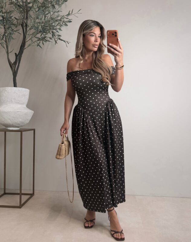 Offshoulder Dot dress - Choco