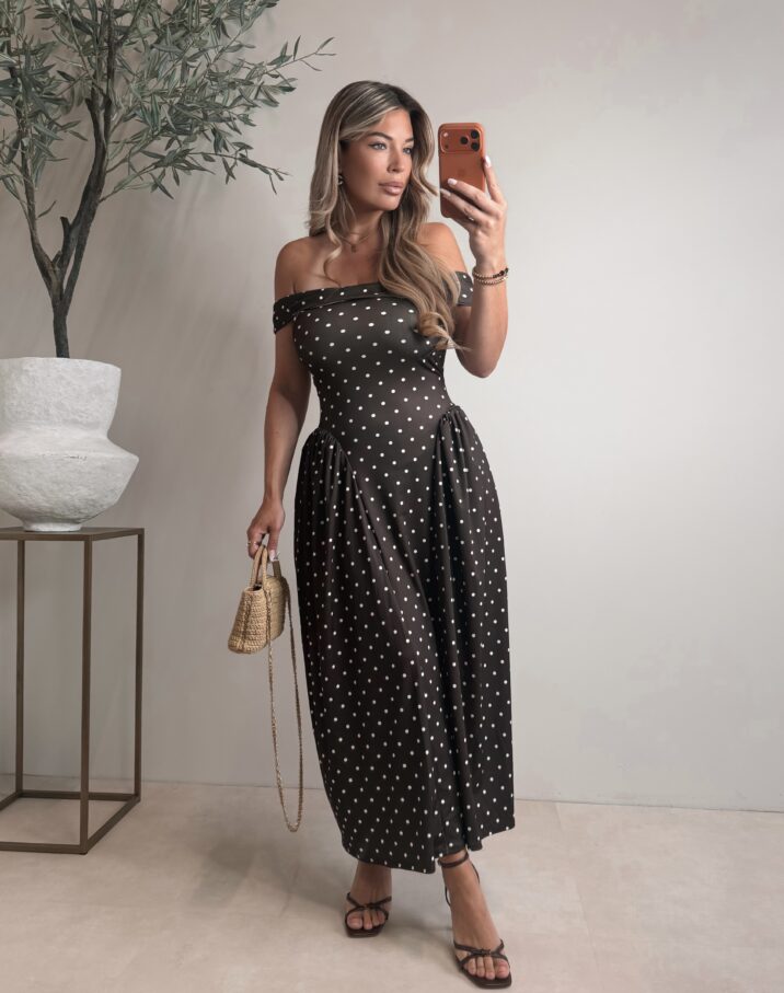 Offshoulder Dot dress - Choco