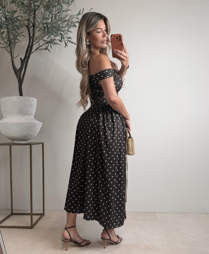 Offshoulder Dot dress - Choco
