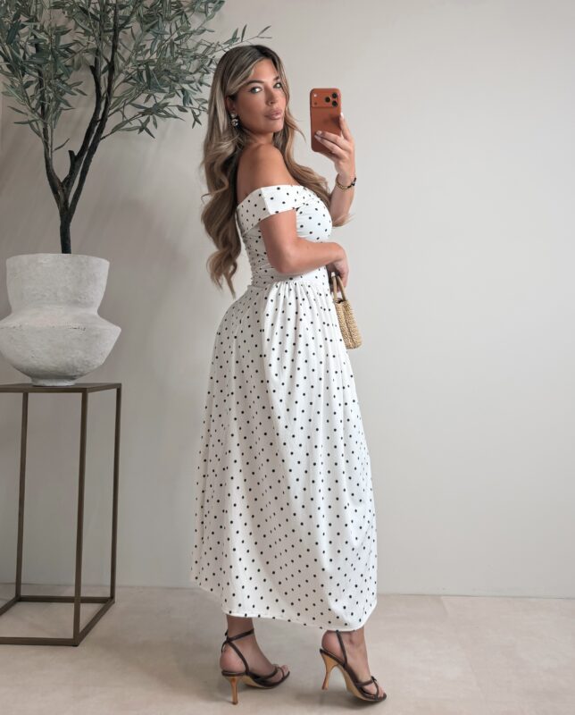 Offshoulder Dot dress - White