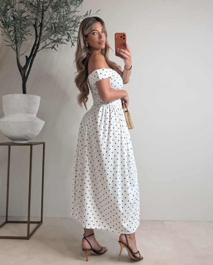 Offshoulder Dot dress - White