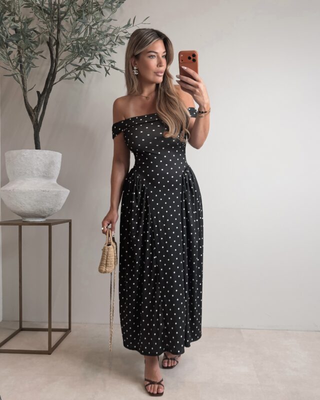 Offshoulder Dot dress - Black