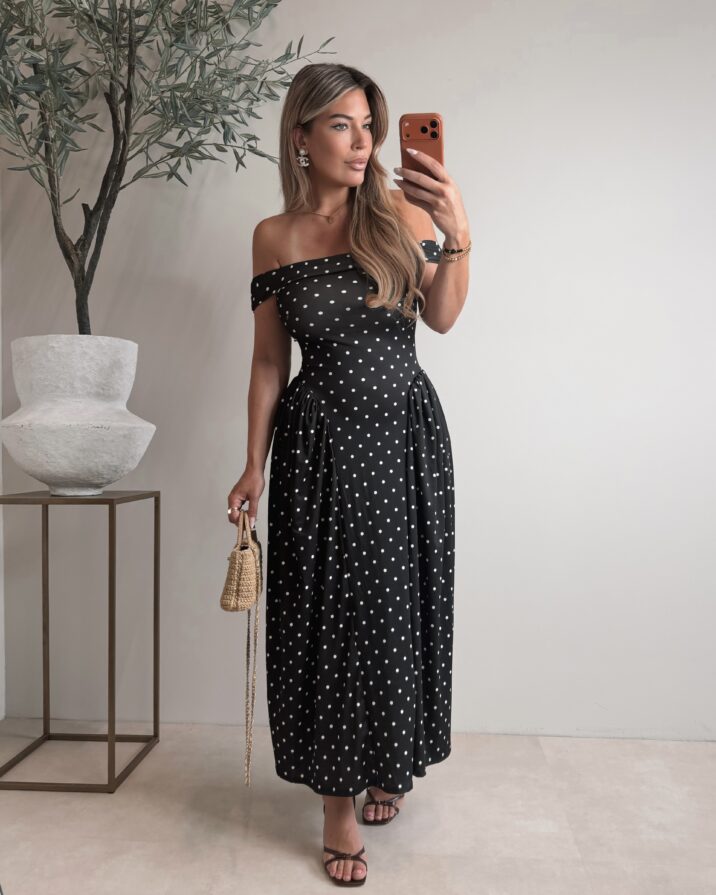 Offshoulder Dot dress - Black