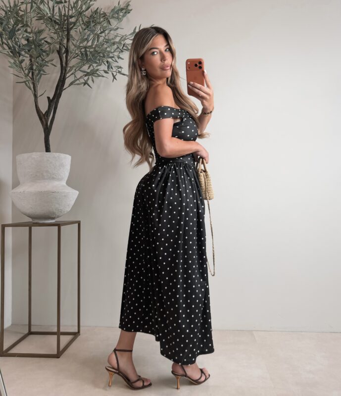 Offshoulder Dot dress - Black